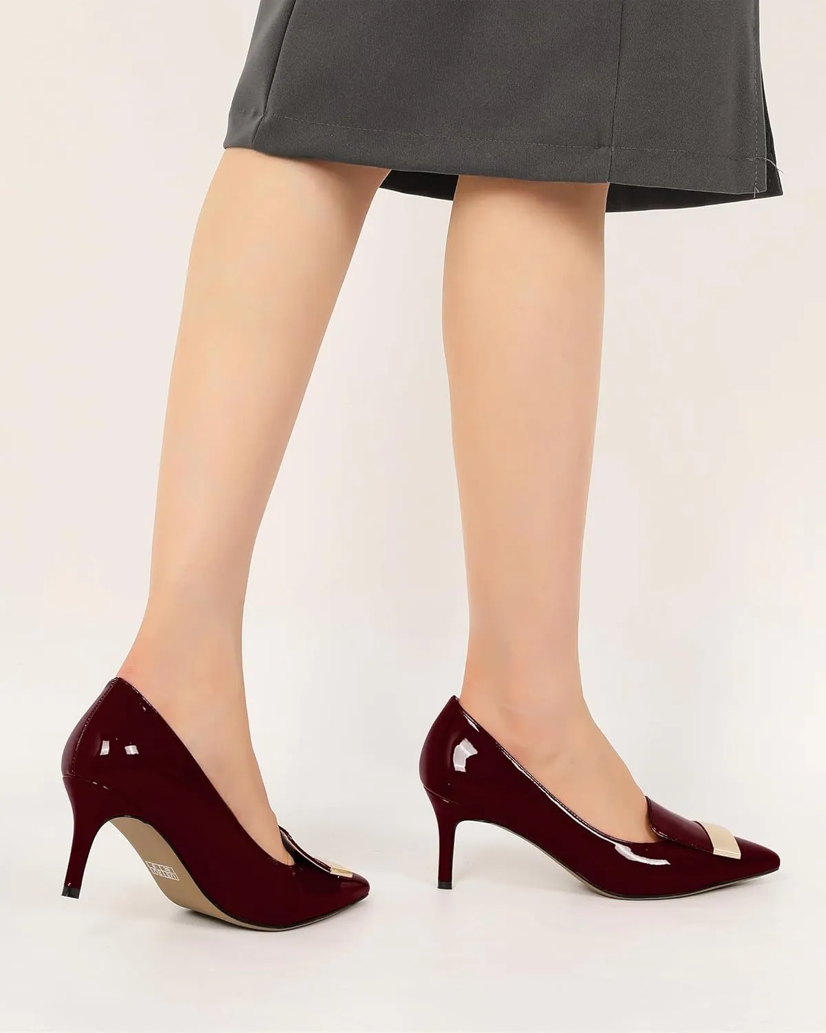 Joseywade Women's Low Heel Pumps Kitten Heels Pumps Buckle Pointed Toe Slip on 2.5 Inch Elegant Patent Dressy Shoes