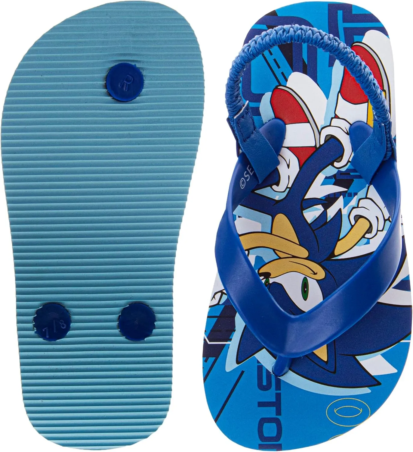 Josmo Sonic the Hedgehog Flip Flop Sandal Water Shoes - Beach Slides SlipOn Quick Dry Thong FlipFlops Sandals for Boys (5-10 Toddlers 11-12 Little Kids)