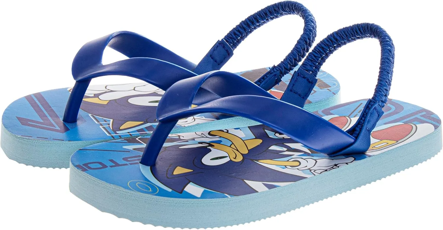 Josmo Sonic the Hedgehog Flip Flop Sandal Water Shoes - Beach Slides SlipOn Quick Dry Thong FlipFlops Sandals for Boys (5-10 Toddlers 11-12 Little Kids)