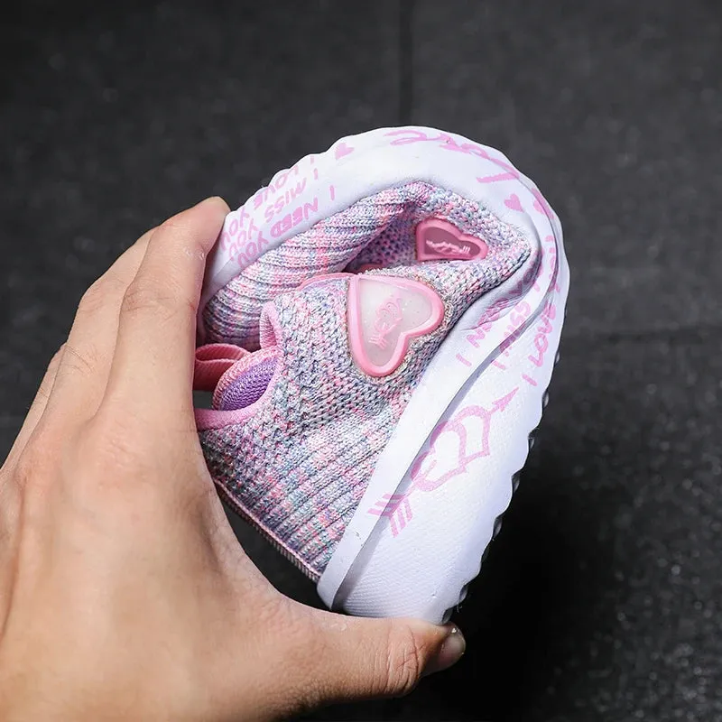 Kids Girls Cute Heart Design Light Mesh Summer Sneakers