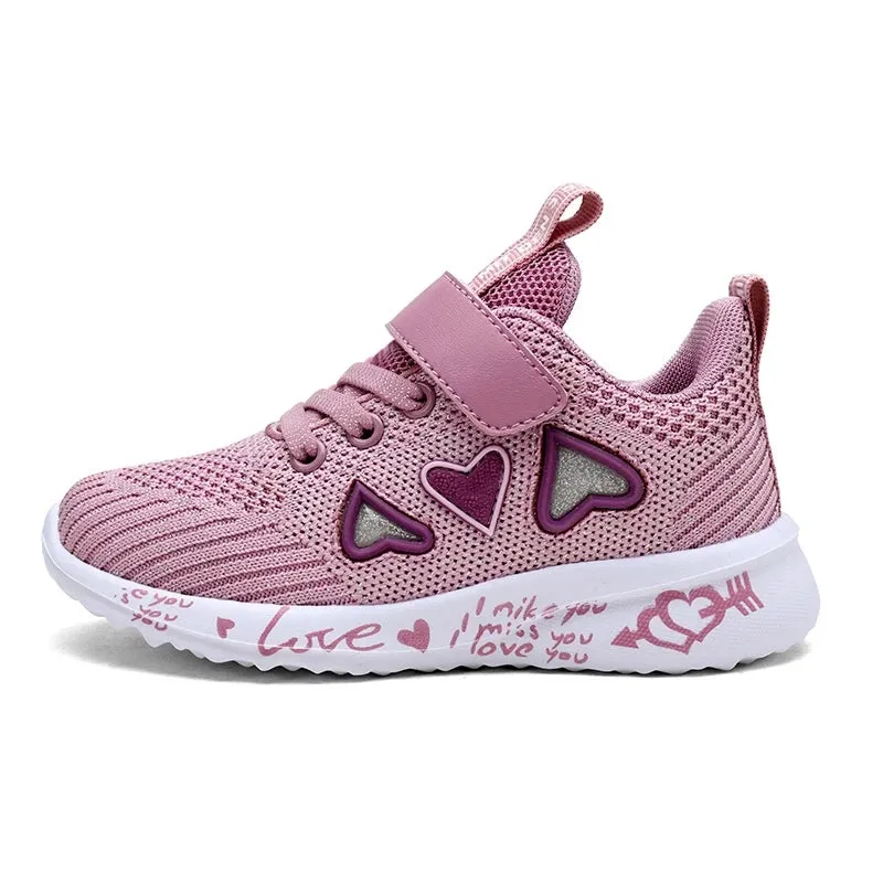 Kids Girls Cute Heart Design Light Mesh Summer Sneakers