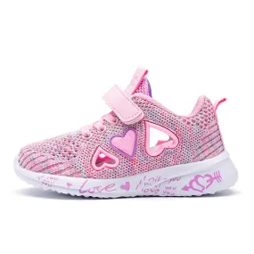 Kids Girls Cute Heart Design Light Mesh Summer Sneakers