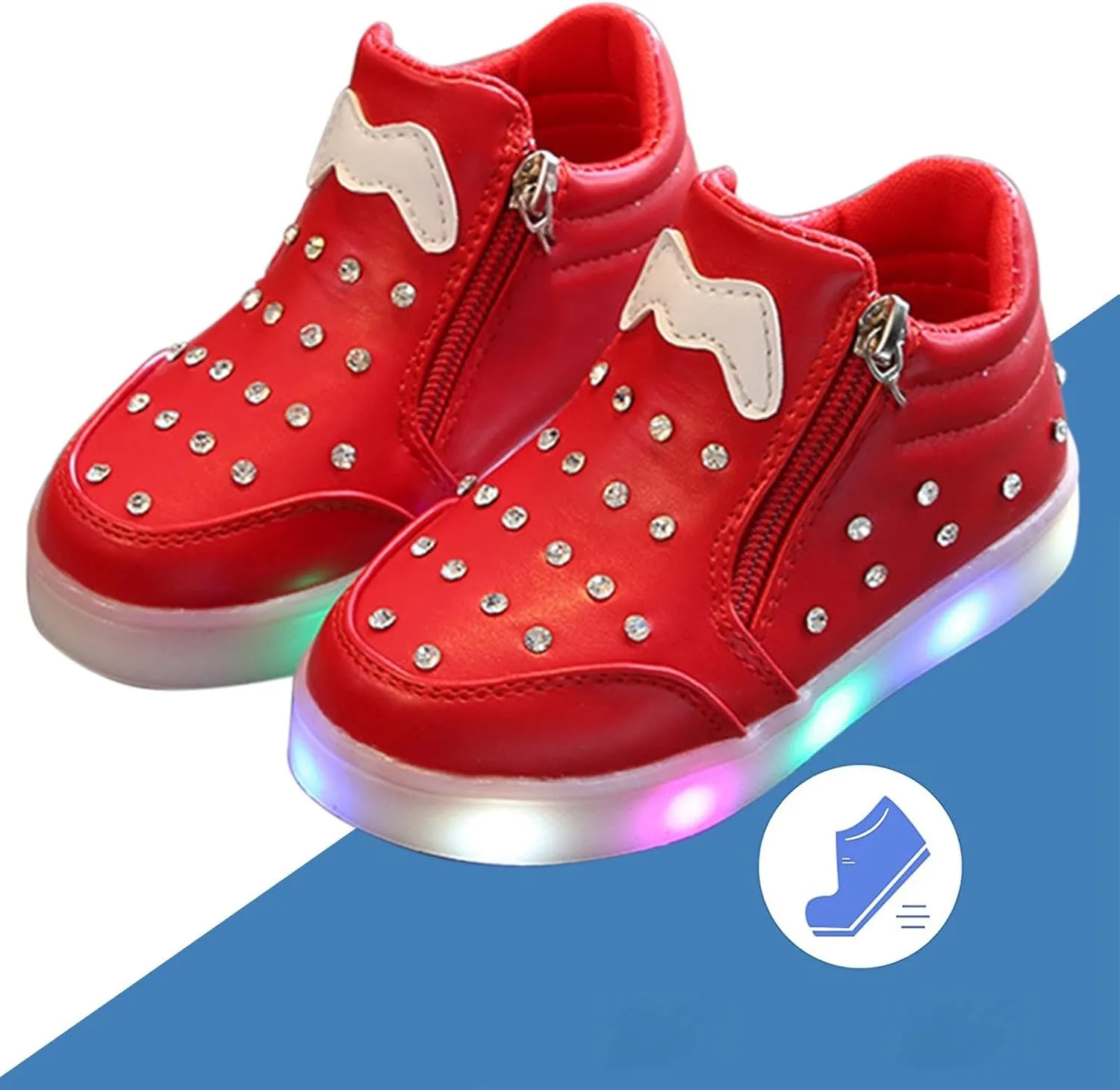 Kids Girls High Top Boots Toddler 𝗗iamond 𝐄mbellished Anti-Slip Sole Shoes Toddler Zipper Light Up Snow 12 Size Boots
