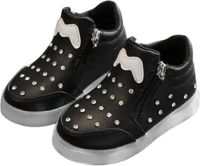 Kids Girls High Top Boots Toddler 𝗗iamond 𝐄mbellished Anti-Slip Sole Shoes Toddler Zipper Light Up Snow 12 Size Boots