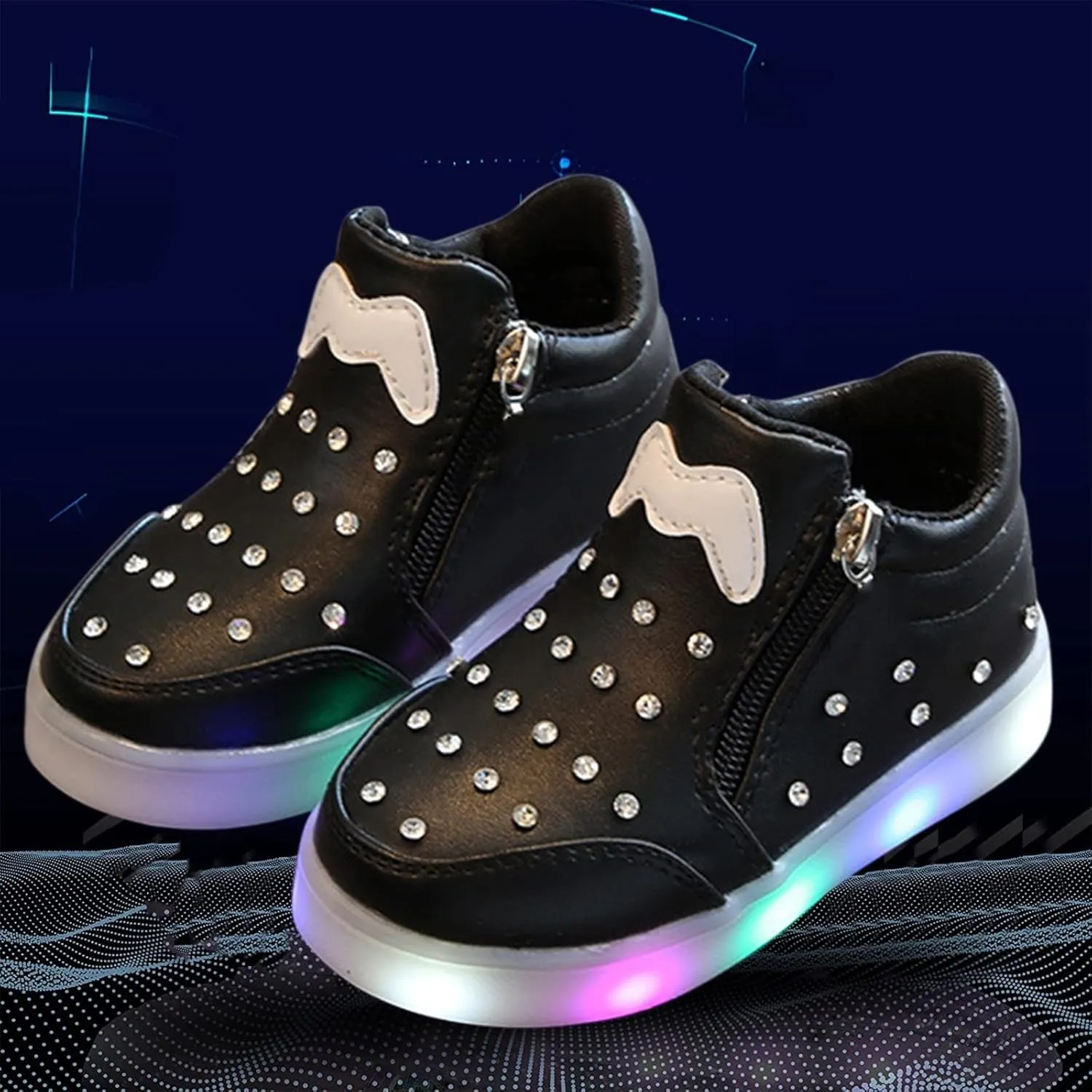 Kids Girls High Top Boots Toddler 𝗗iamond 𝐄mbellished Anti-Slip Sole Shoes Toddler Zipper Light Up Snow 12 Size Boots