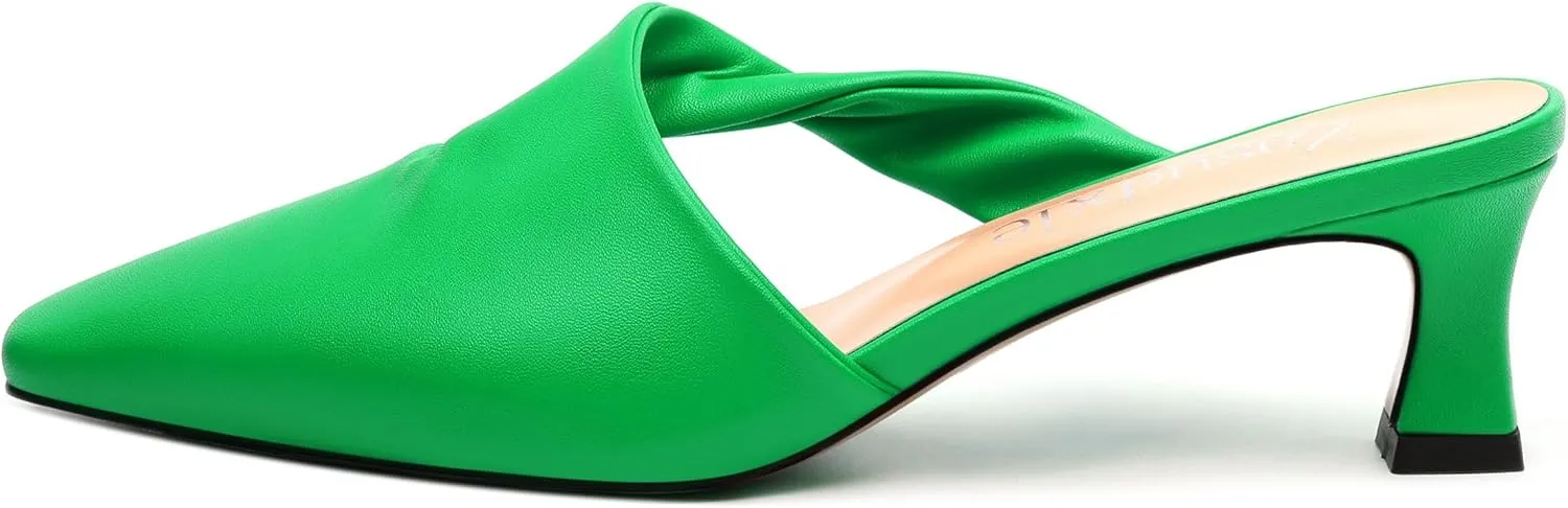 Kitten Heel Mules for Women, Trendy Square Toe Dress Party Slip on Slides Backless Dress Sandals Matte Kitten Low Heel Mules Shoes 2 Inch