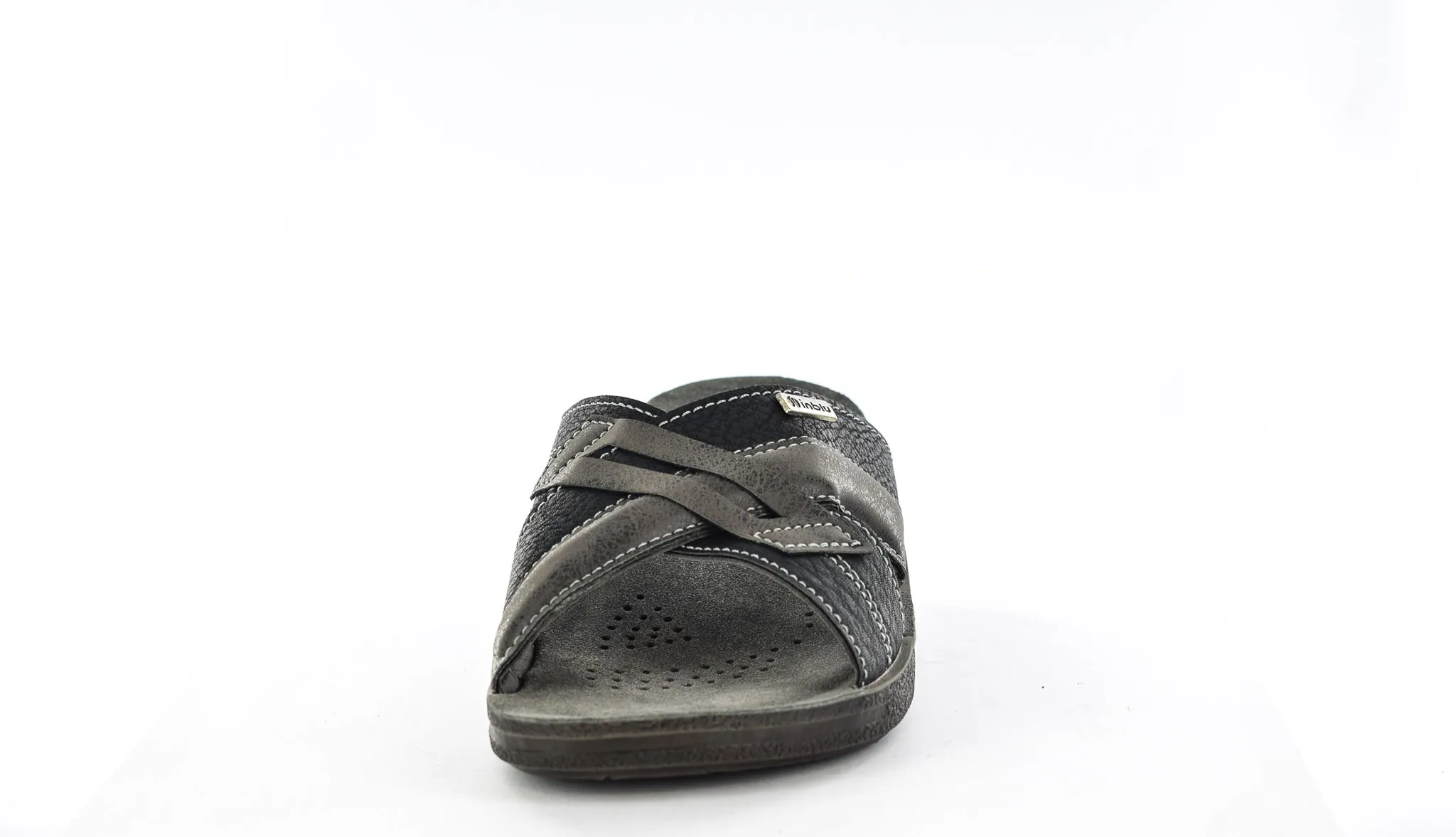 MENS BLACK FAUX LEATHER MULE SUMMER SLIPPERS/SANDALS