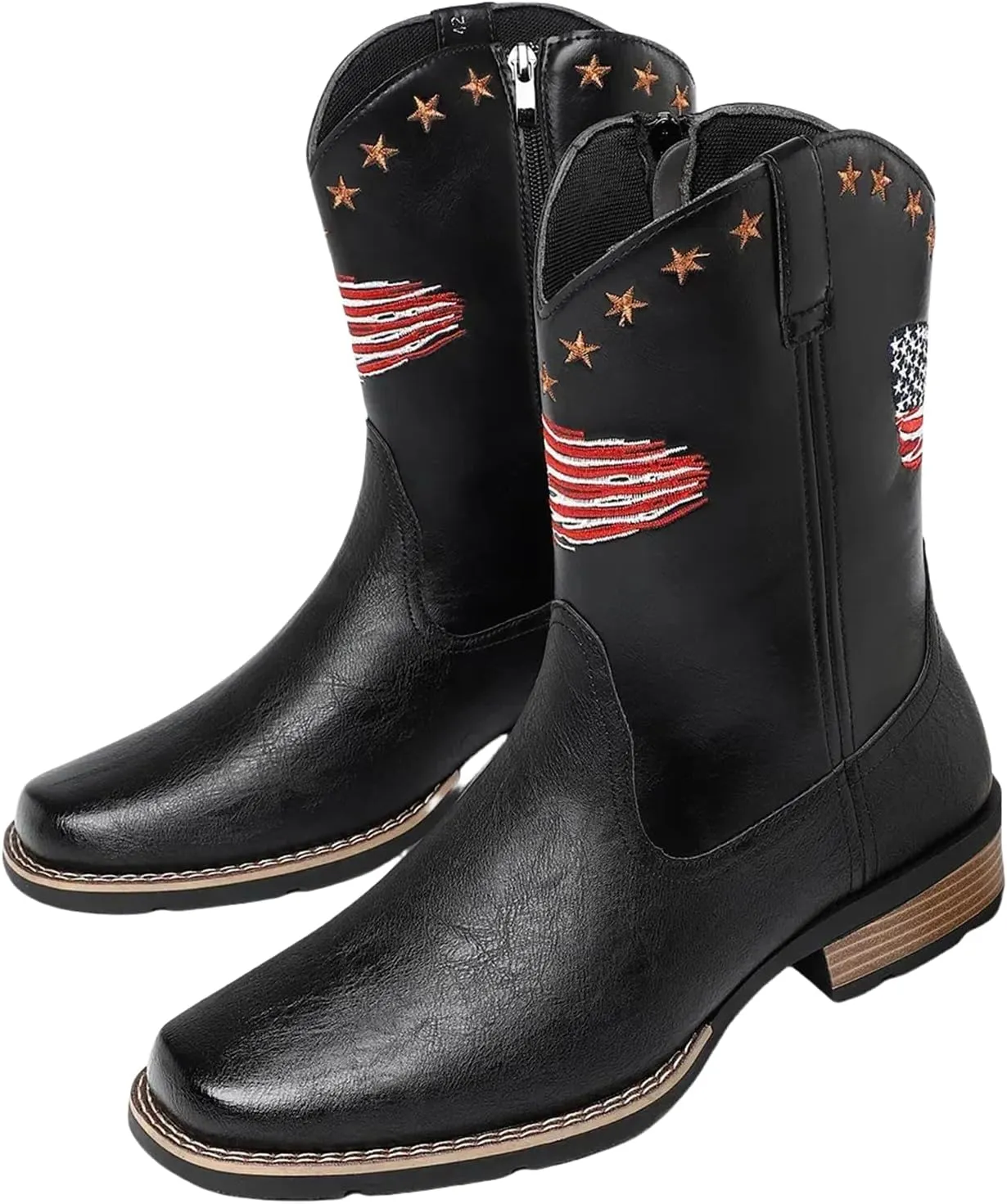 Mens Cowboy Boots Classic Embroidery Square Toe Western Boot for Men Slip Resistant Durable
