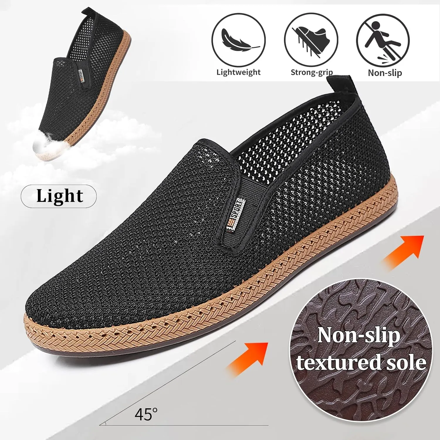Mens Slip on Canvas Loafers Casual Shoes Sneakers Comfy Walking Slipers Shoes Pain Relief for Men Black Fashion Breathable Loafers