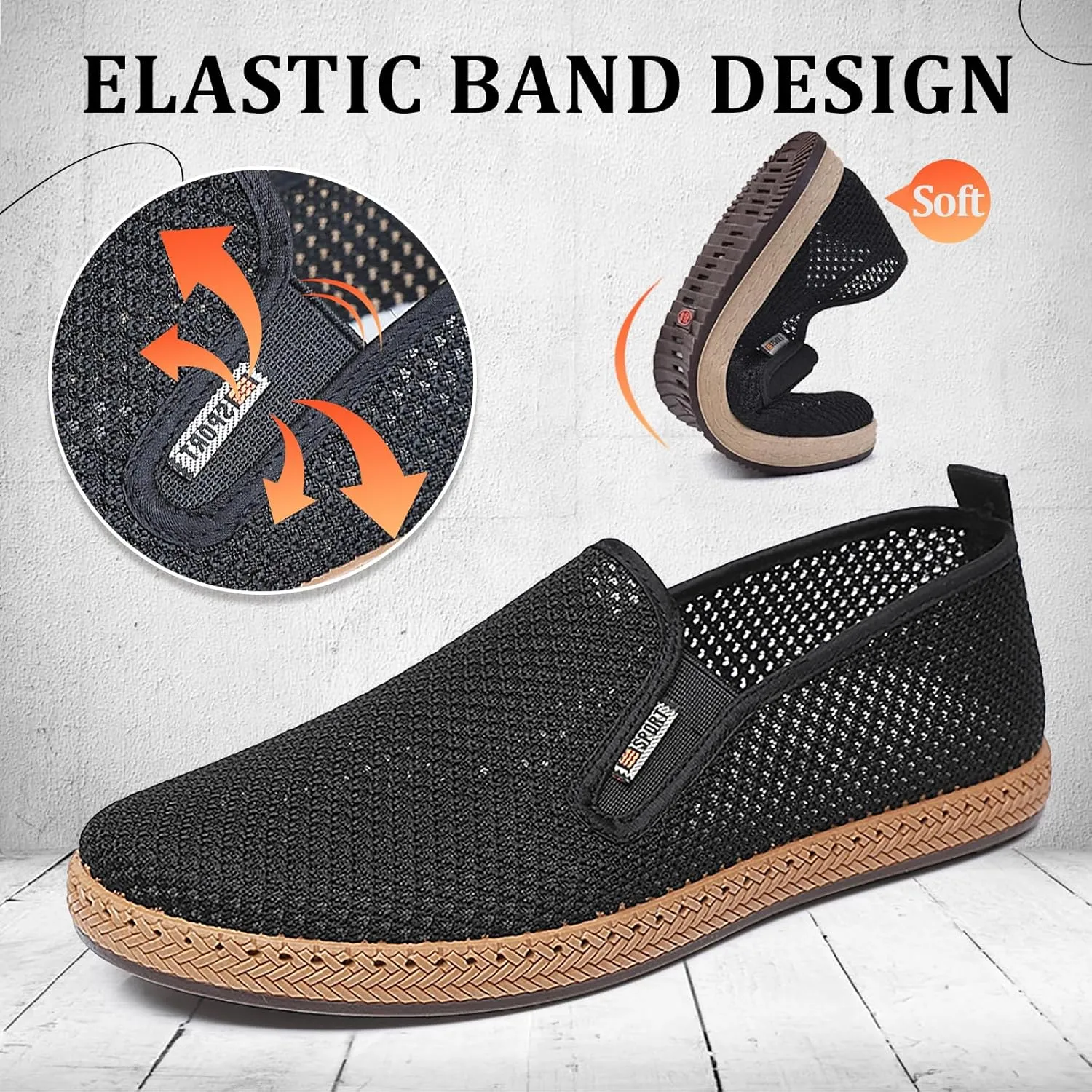 Mens Slip on Canvas Loafers Casual Shoes Sneakers Comfy Walking Slipers Shoes Pain Relief for Men Black Fashion Breathable Loafers