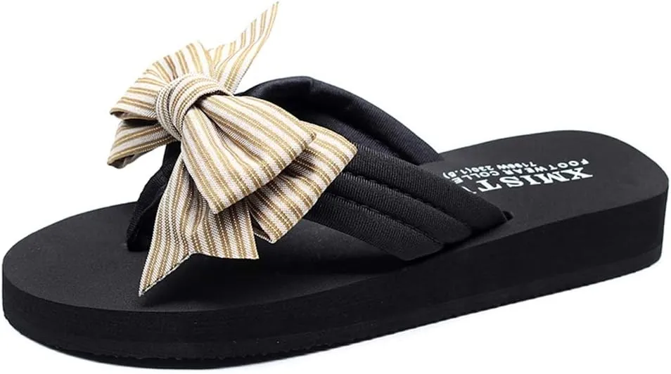 MIOKE Women's Bowknot Wedge Flipflops Sandals Fashion Summer Comfort Nonslip Platform Beach Thong Sandals