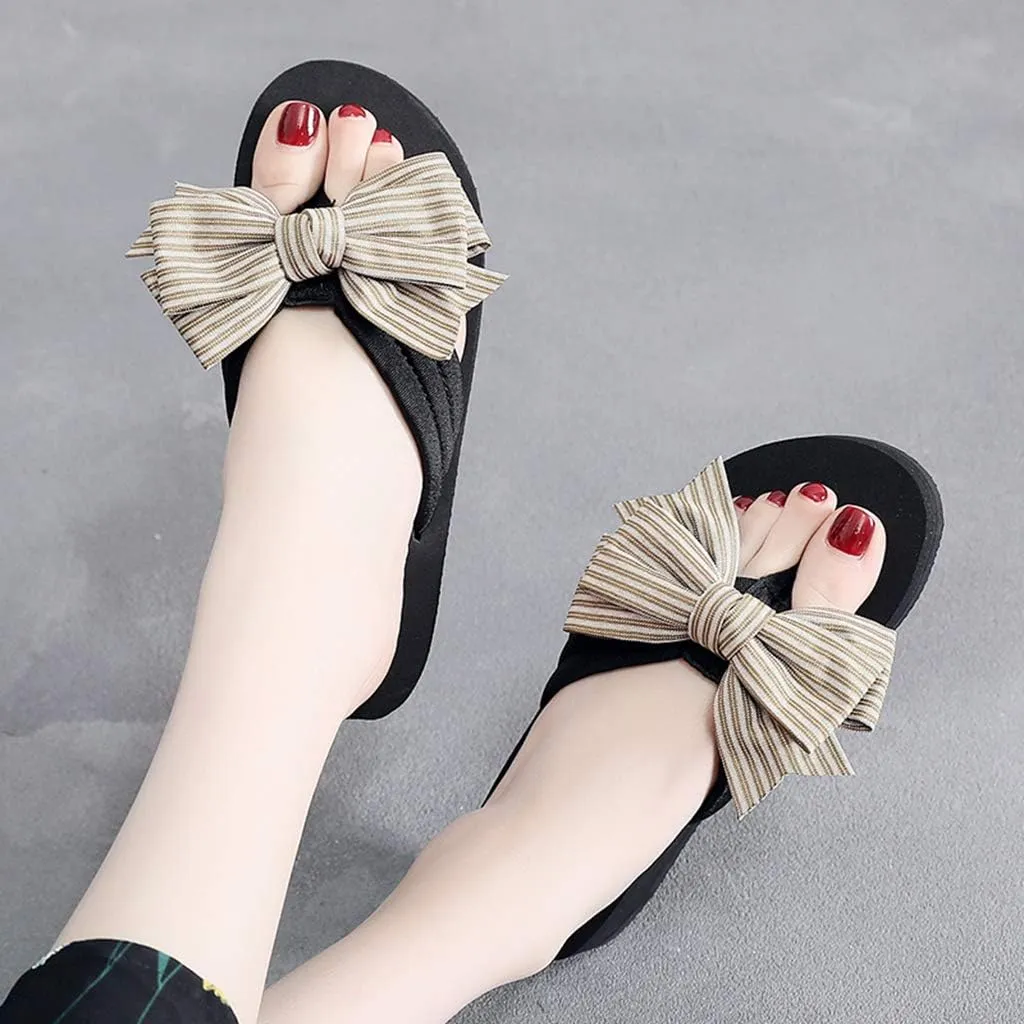 MIOKE Women's Bowknot Wedge Flipflops Sandals Fashion Summer Comfort Nonslip Platform Beach Thong Sandals
