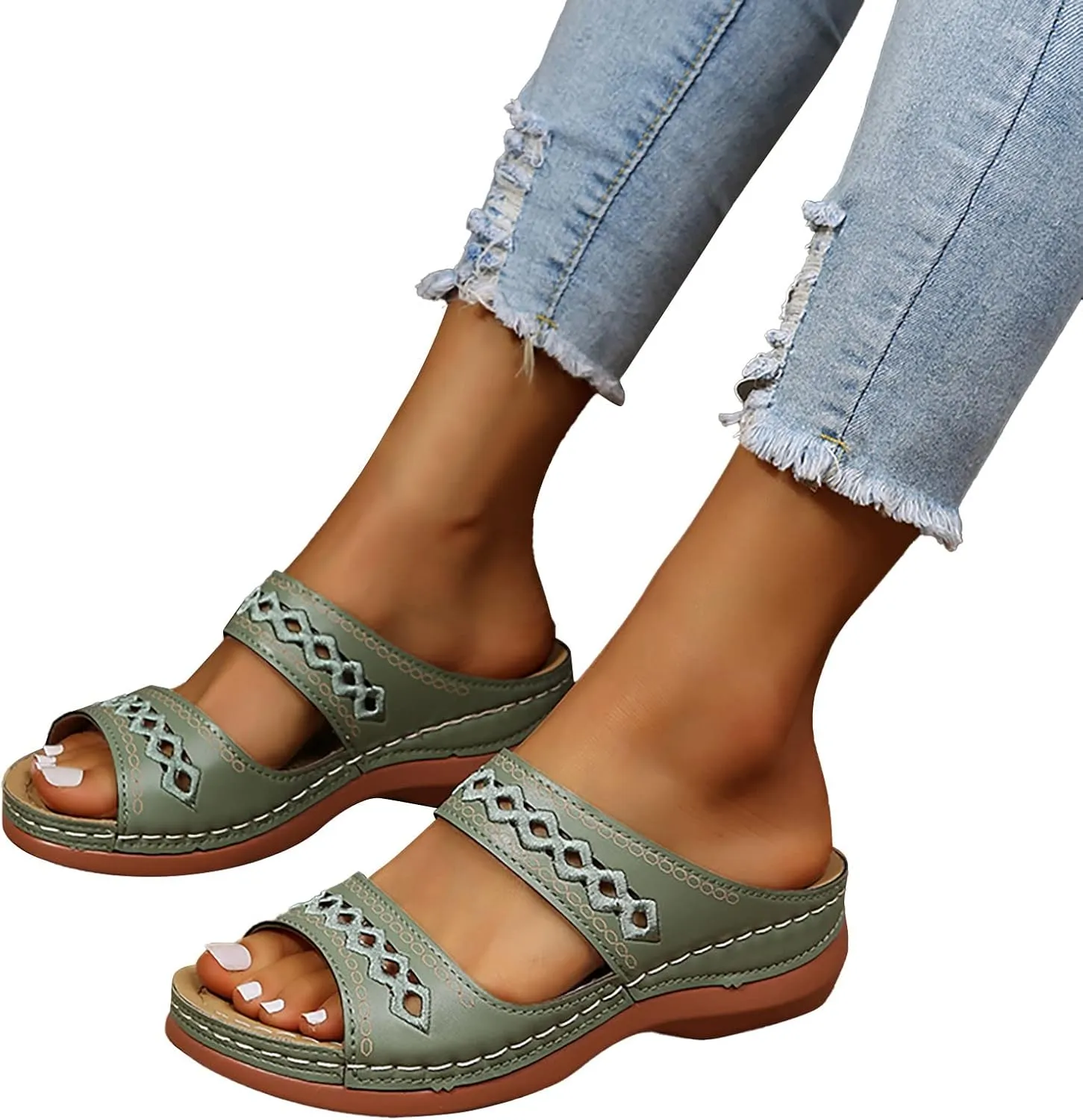 Orthopedic Sandals 2025 Summer Dressy Leather Wedge Comfortable Platform Arch Support Slip Sandals for Women 2025 Dressy Comfortable Wide Width Platform