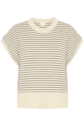 Part Two 30309534 NatayaPW Cap Sleeve Fine Knit T-Shirt Whitecap Gray Strip