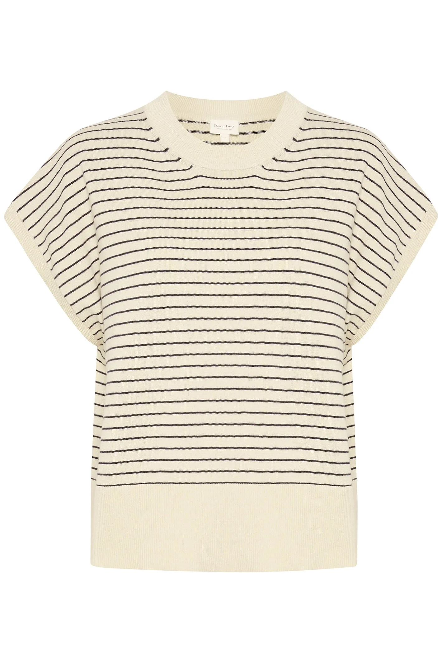 Part Two 30309534 NatayaPW Cap Sleeve Fine Knit T-Shirt Whitecap Gray Strip