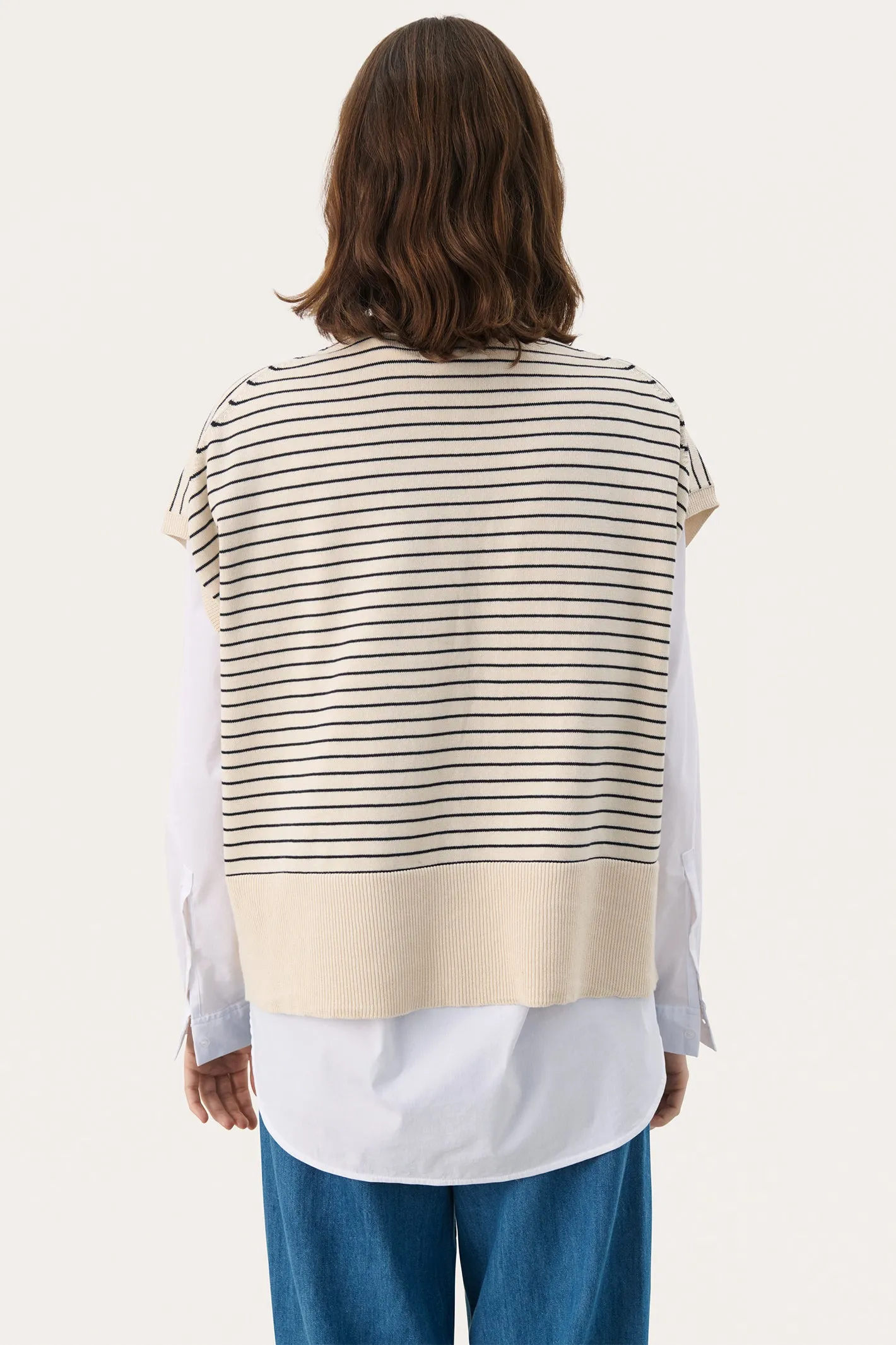Part Two 30309534 NatayaPW Cap Sleeve Fine Knit T-Shirt Whitecap Gray Strip