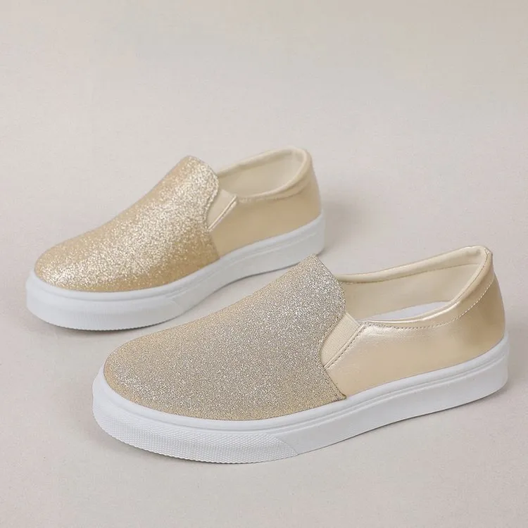 Round Toe Flat Shoes With Sequined Loafers Walking Shoes Women