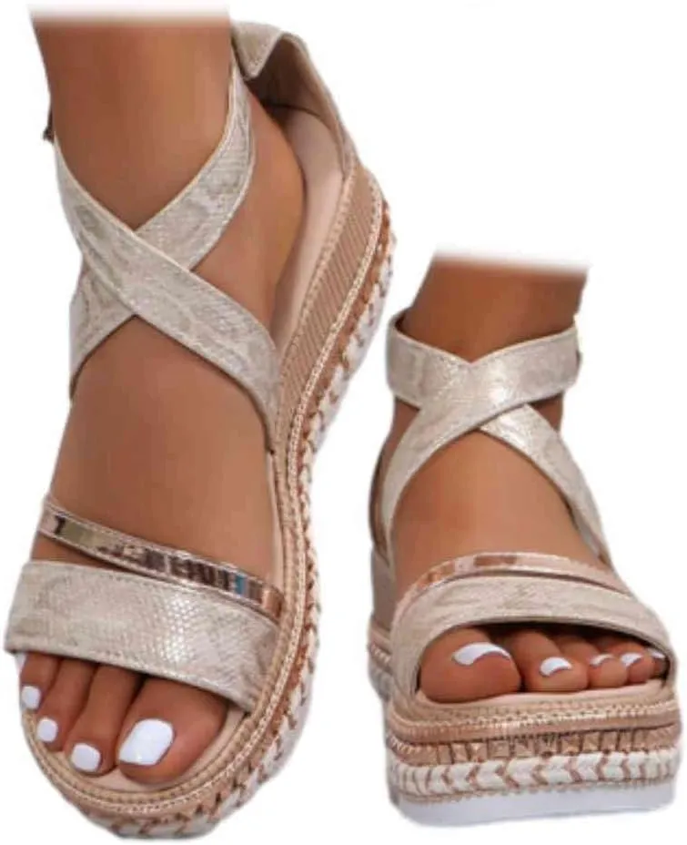 SACFOF Women's Platform Espadrilles Casual Ankle Strap Wedge Sandals Comfortable Dressy Open Toe Buckle Summer Shoes