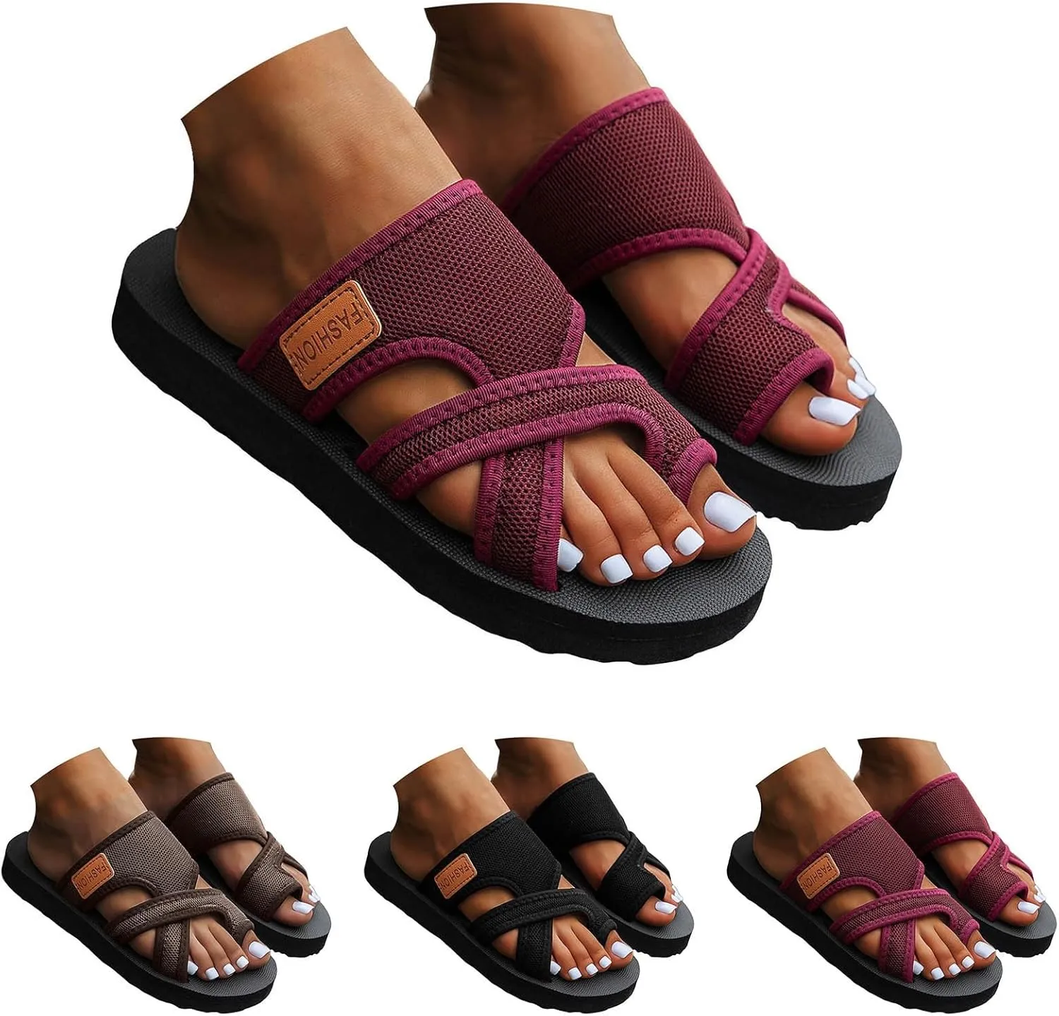 Sandals for Women 2025 Comfortable Breathable Hollow Mesh Slide Sandals with Arch Support Orthopedic Beach Sandals