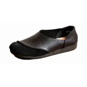 SOCOFY Soft Leather Slip On Pattern Match Casual Flat Shoes