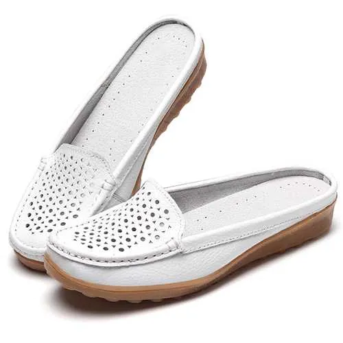 Soft Hollow Out Round Toe Penny Loafers