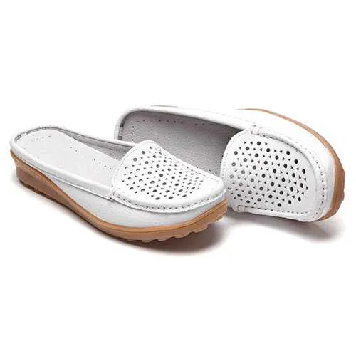 Soft Hollow Out Round Toe Penny Loafers