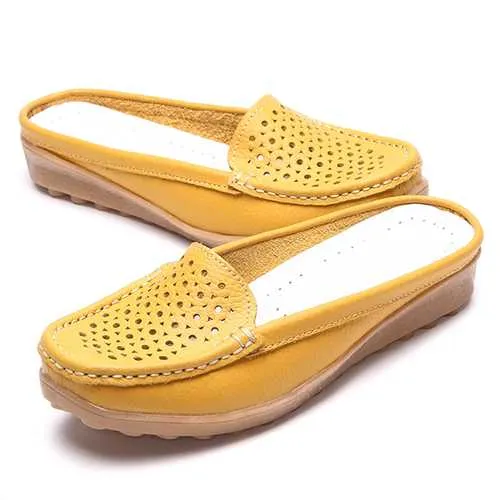Soft Hollow Out Round Toe Penny Loafers