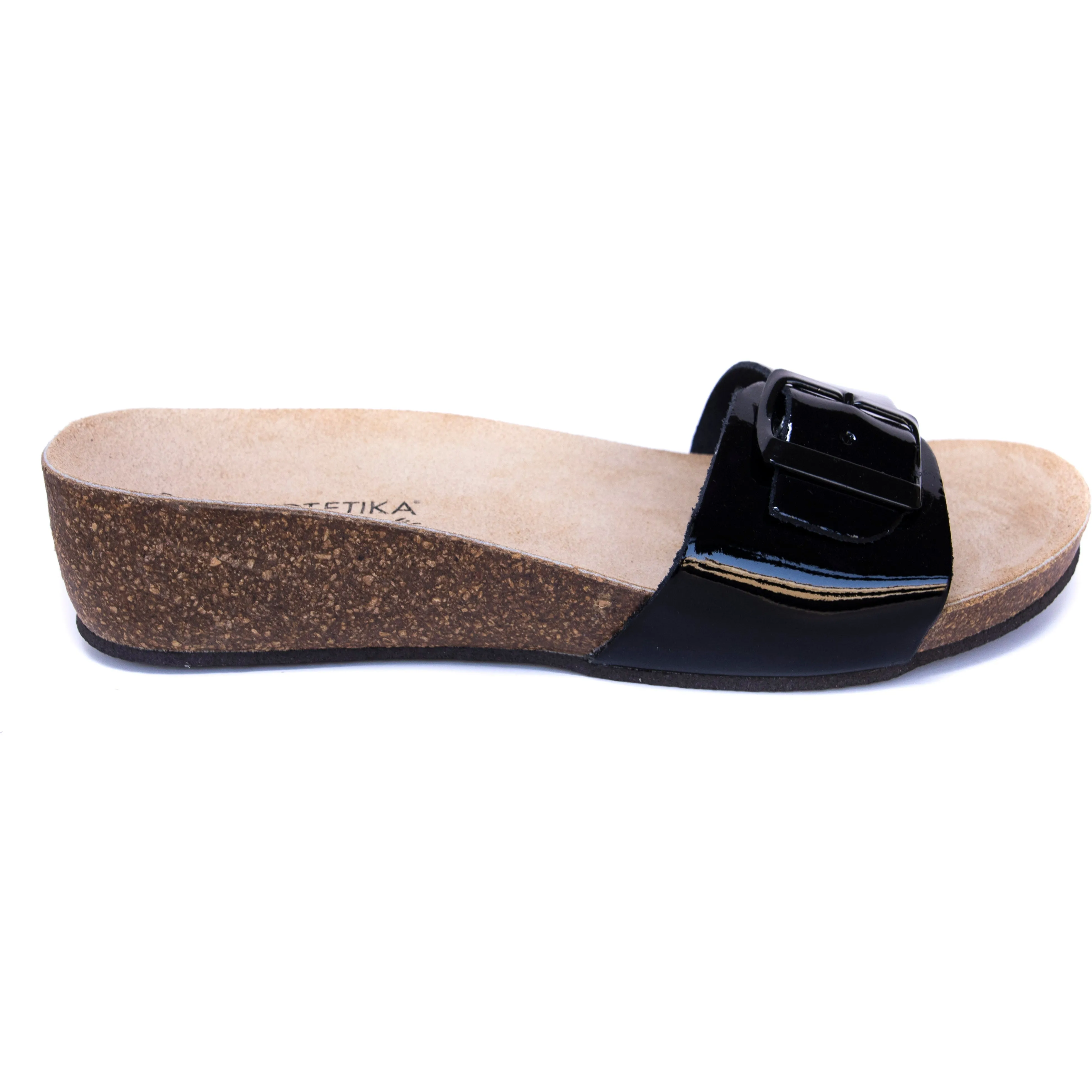 T84: color 60 - glossy black ladies orthotic wedge sandals