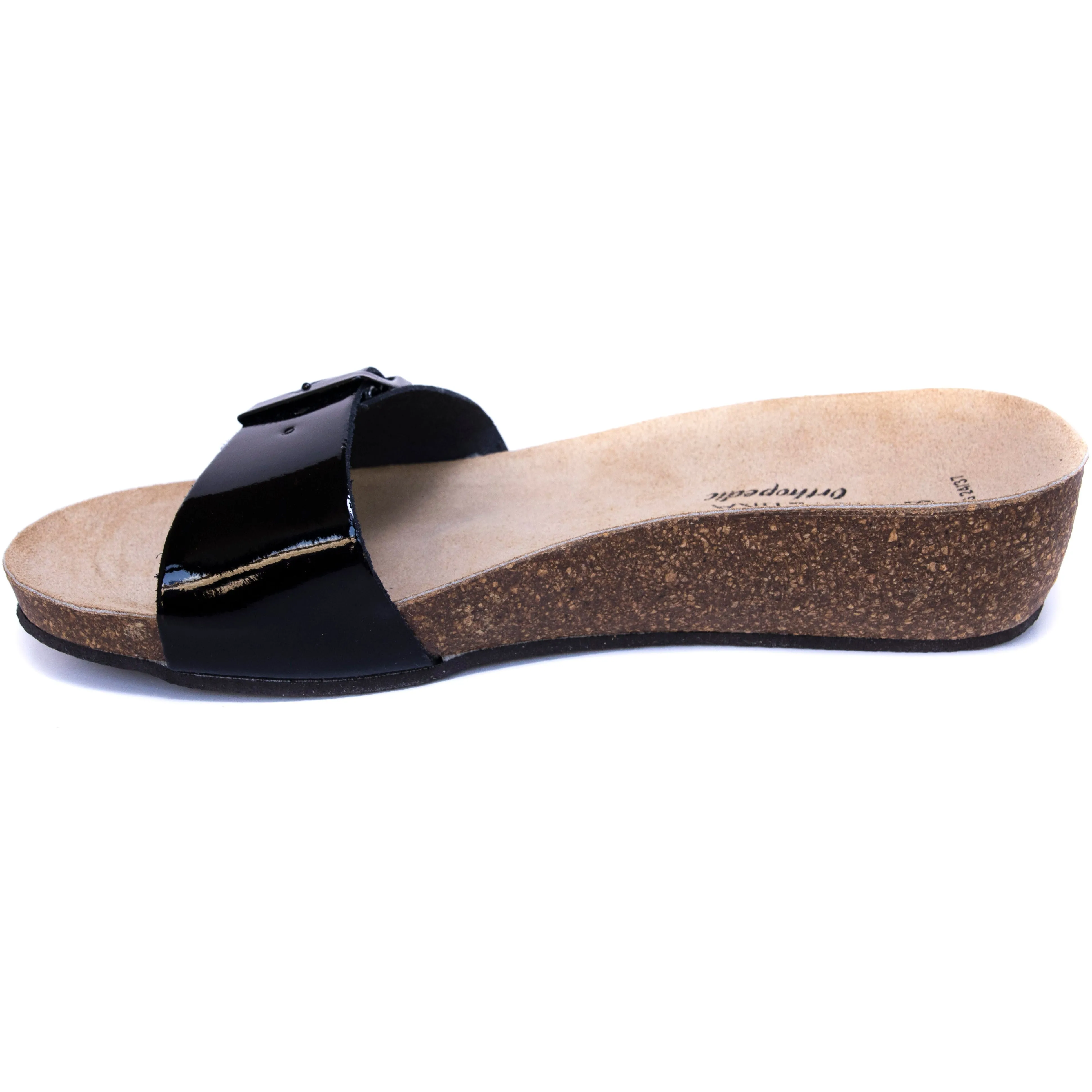 T84: color 60 - glossy black ladies orthotic wedge sandals