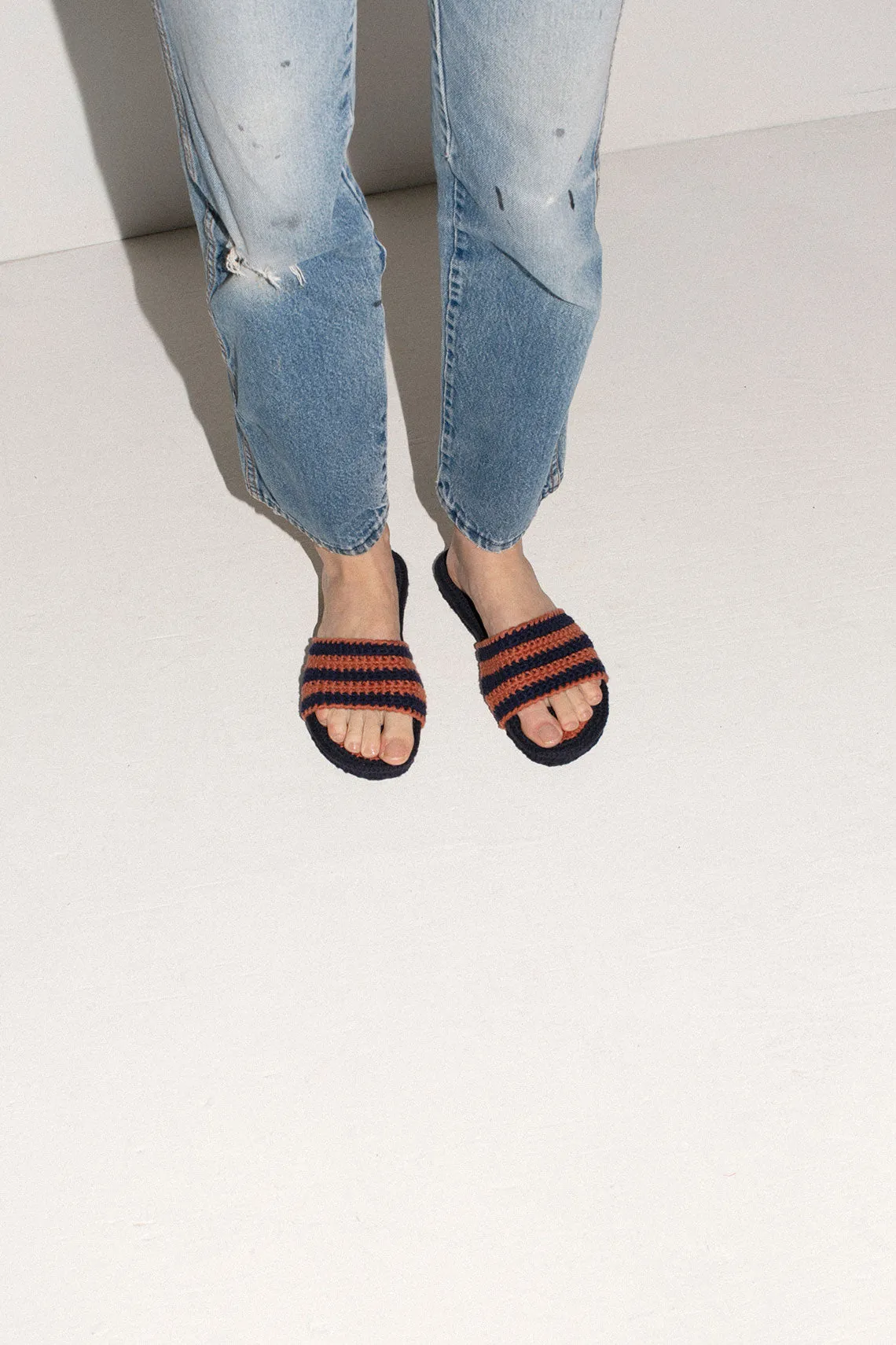Terra & Navy Crochet Slides