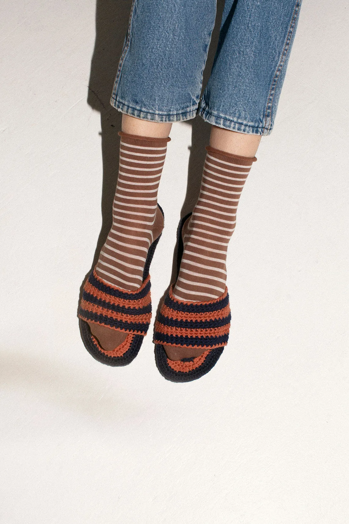 Terra & Navy Crochet Slides
