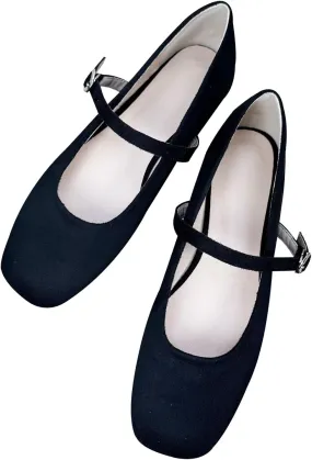 TN TANGNEST Women's Leather Flats Comfortable Square Toe Dress Flats Retro Soft Mary Jane Flats
