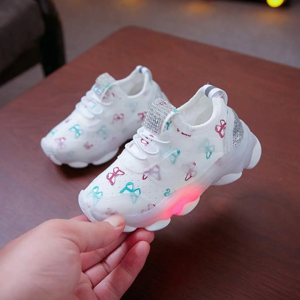 Toddler Sneaker with Lace-Up and Led Light Up Kids Girls Boys Outdoor Cozy Slip On Sport Shoes First Walking Shoes