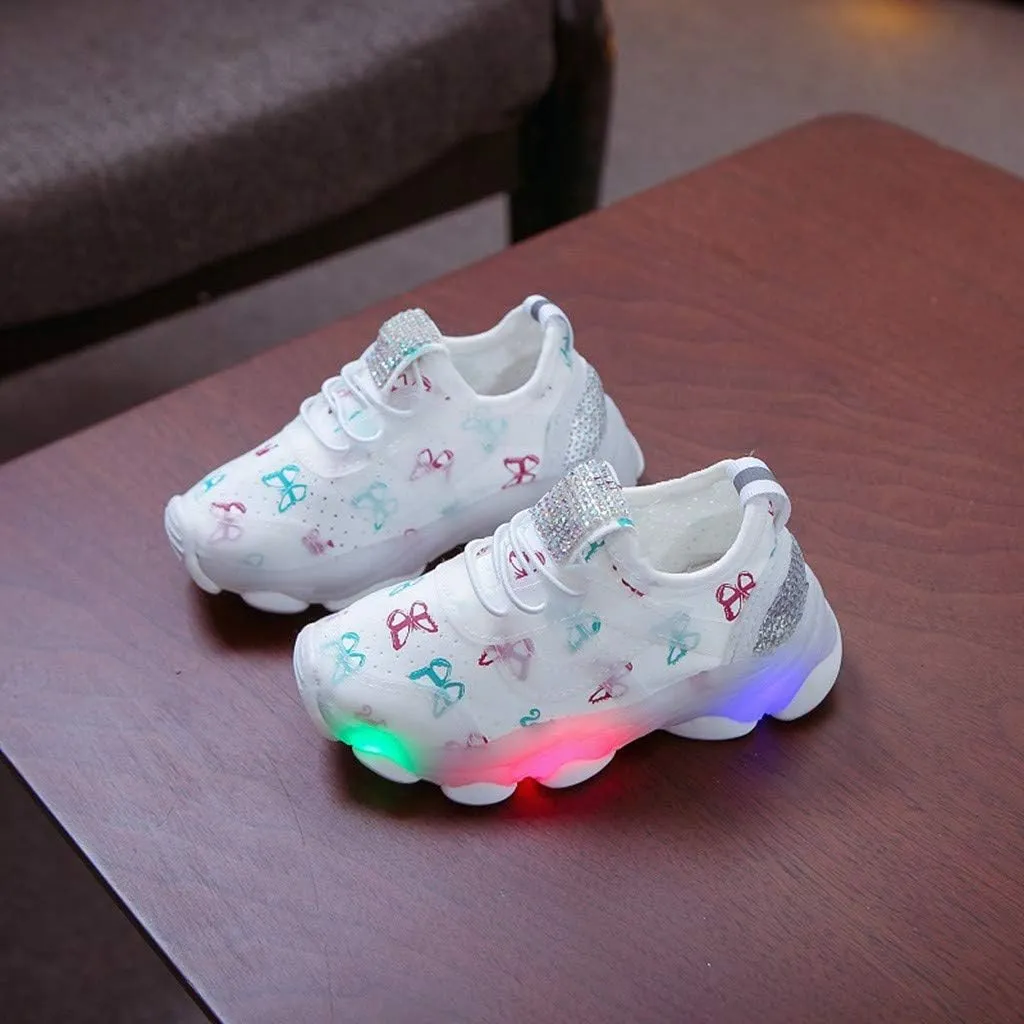 Toddler Sneaker with Lace-Up and Led Light Up Kids Girls Boys Outdoor Cozy Slip On Sport Shoes First Walking Shoes