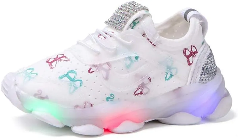 Toddler Sneaker with Lace-Up and Led Light Up Kids Girls Boys Outdoor Cozy Slip On Sport Shoes First Walking Shoes