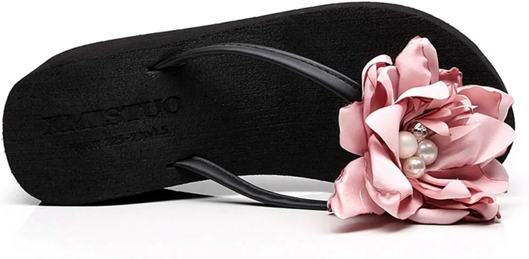 VOKLIN Women's Wedge High Heel Flower Flipflops Fashion Bohemian Summer Platform Nonslip Beach Thong Sandals