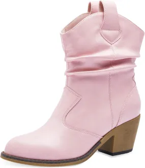 Western Cowboy Boots for Women - Durable Stack Heel and Ankle Style Cowgirl Boots - Comfortable Faux Leather Teen Girls & Women's Ankle Booties