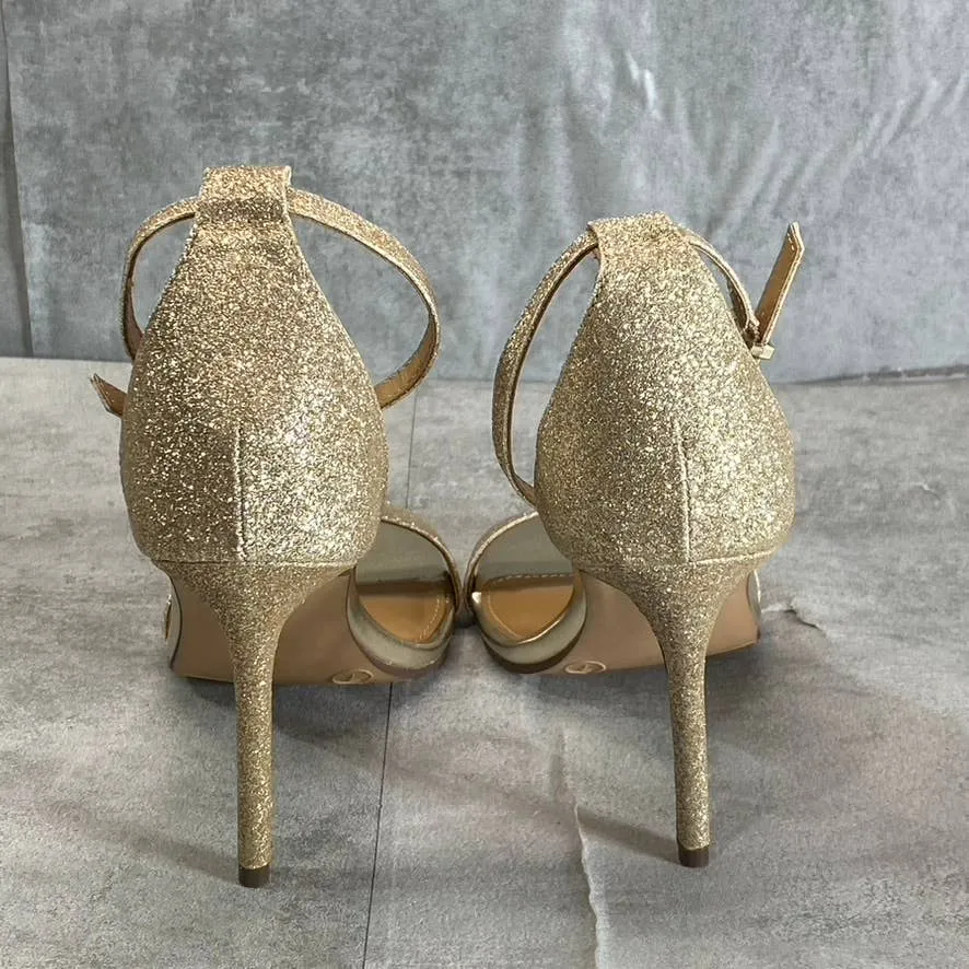 WILD PAIR Women's Light Gold Glitter Bethie Two-Piece Stiletto Dress Sandals SZ7