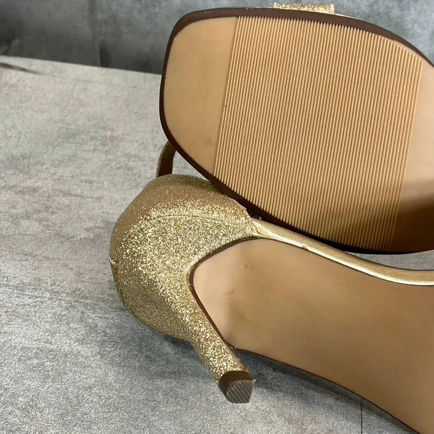 WILD PAIR Women's Light Gold Glitter Bethie Two-Piece Stiletto Dress Sandals SZ7