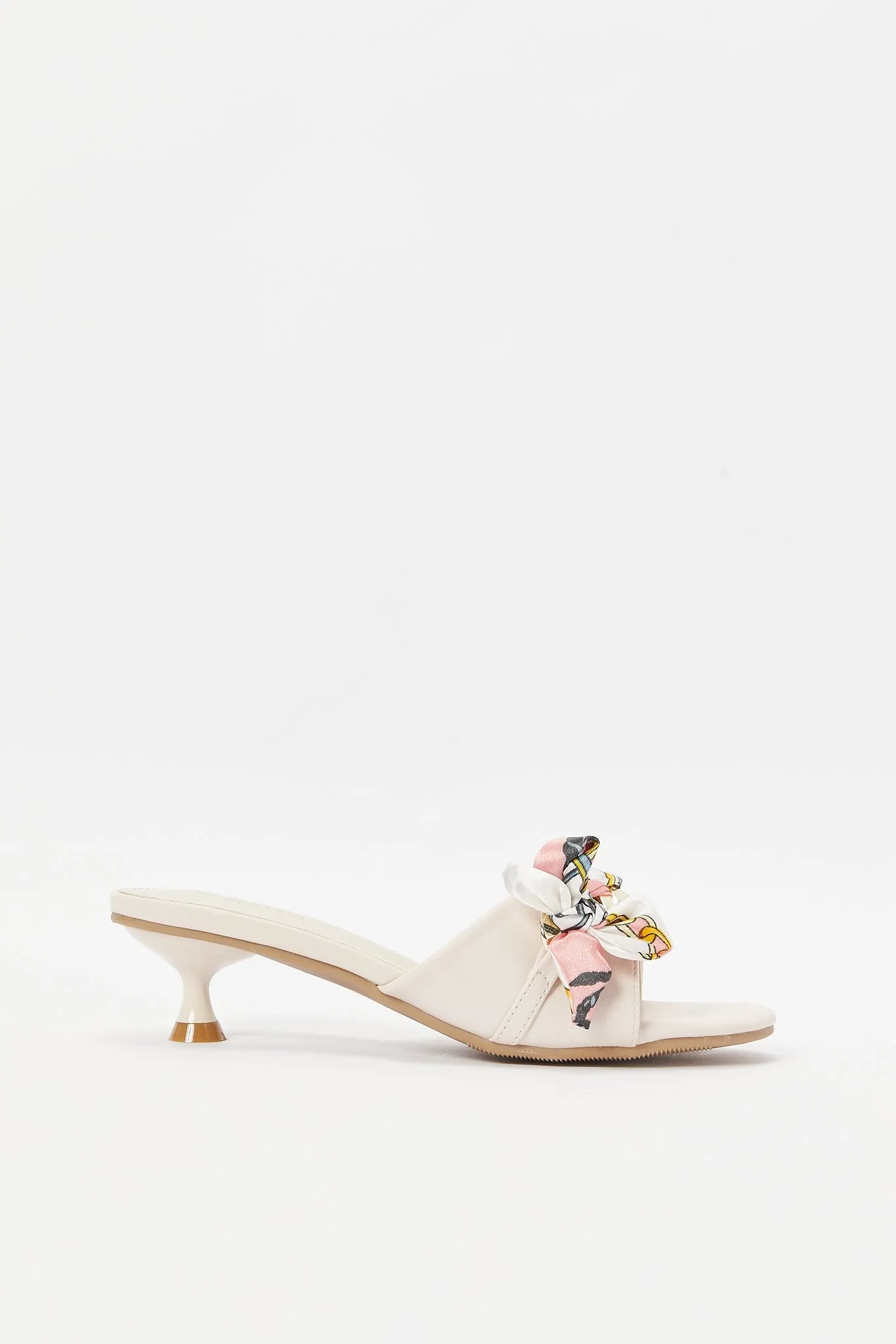Women Pink Chain And Scarf Trim Mule