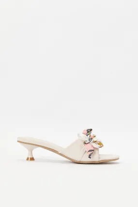 Women Pink Chain And Scarf Trim Mule