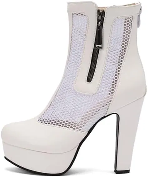 Women's Black Sexy Breathable Mesh Closed Toe Ankle Boots Back Zipper Breathable Platform High Heel Bootis Lage Size