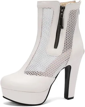 Women's Black Sexy Breathable Mesh Closed Toe Ankle Boots Back Zipper Breathable Platform High Heel Bootis Lage Size