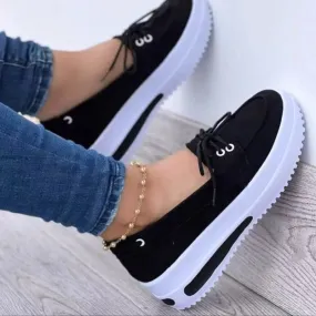 Women's Casual Platform Sneakers – PU Leather Lace-Up Shoes | Lightweight Vulcanized Spring/Autumn Footwear