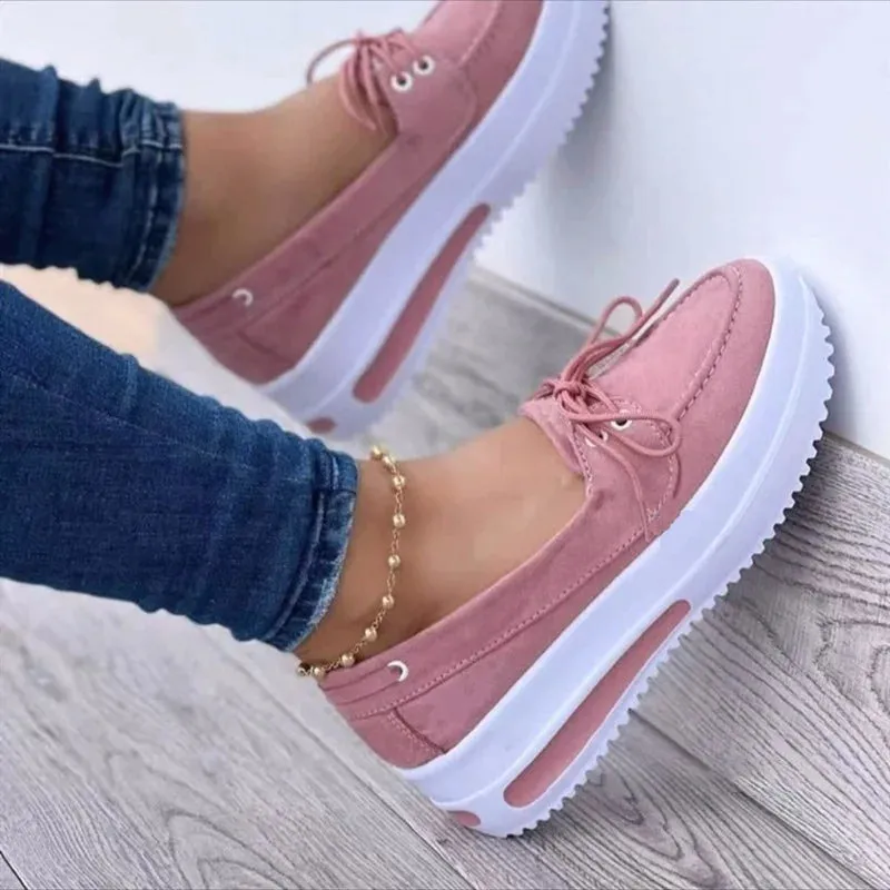 Women's Casual Platform Sneakers – PU Leather Lace-Up Shoes | Lightweight Vulcanized Spring/Autumn Footwear