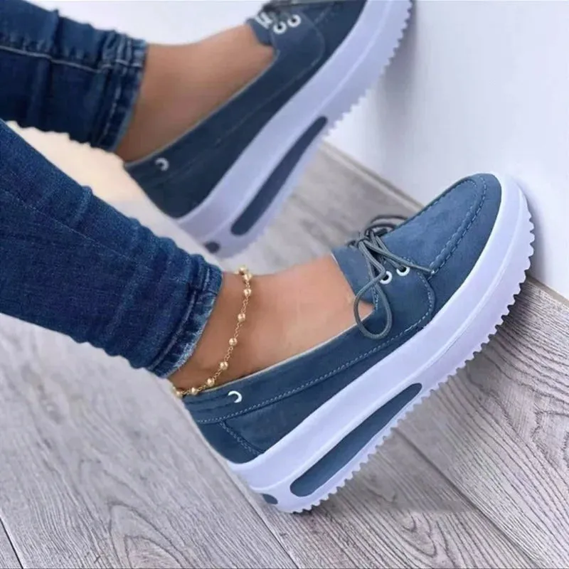 Women's Casual Platform Sneakers – PU Leather Lace-Up Shoes | Lightweight Vulcanized Spring/Autumn Footwear