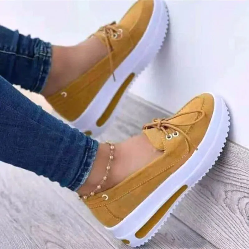 Women's Casual Platform Sneakers – PU Leather Lace-Up Shoes | Lightweight Vulcanized Spring/Autumn Footwear
