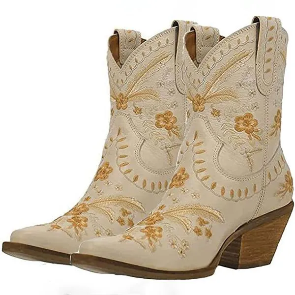 Women's Chunky High Heel Embroidered Ankle Boots 56880156C