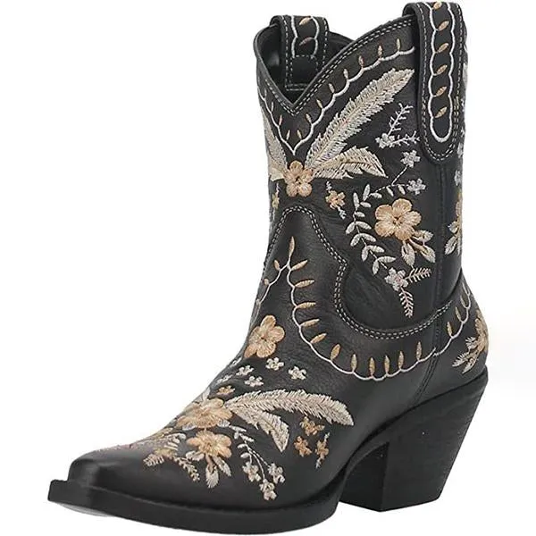Women's Chunky High Heel Embroidered Ankle Boots 56880156C