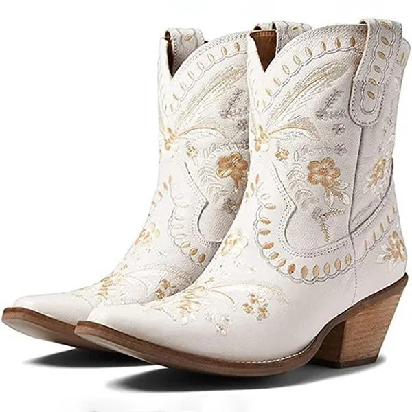 Women's Chunky High Heel Embroidered Ankle Boots 56880156C